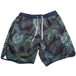 Fair Harbor Men's XL 8" Lined Shorts Floral Print Green Blue  *Flawed